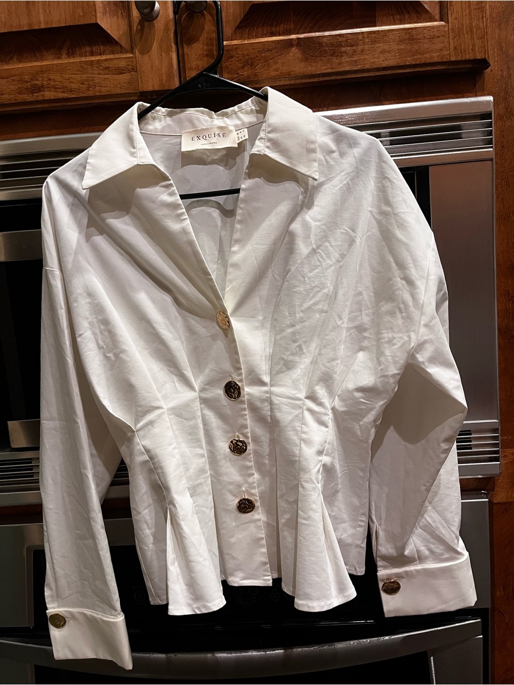 Exquise Off White  Peplum Button-Front Blouse